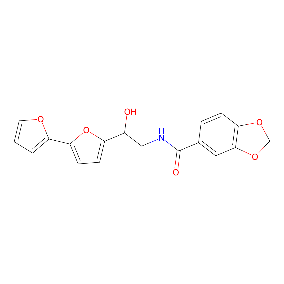 N-(2-{[2,2'-bifuran]-5-yl}-2-hydroxyethyl)-2H-1,3-benzodioxole-5-carboxamide molecular structure, CAS 2319719-27-0