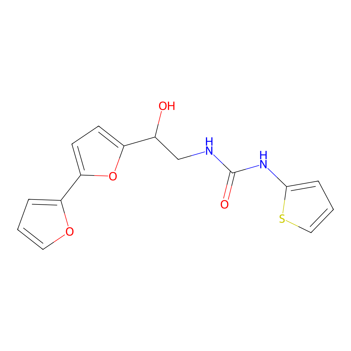 3-(2-{[2,2'-Bifuran]-5-yl}-2-hydroxyethyl)-1-(thiophen-2-yl)urea molecular structure, CAS 2319719-34-9