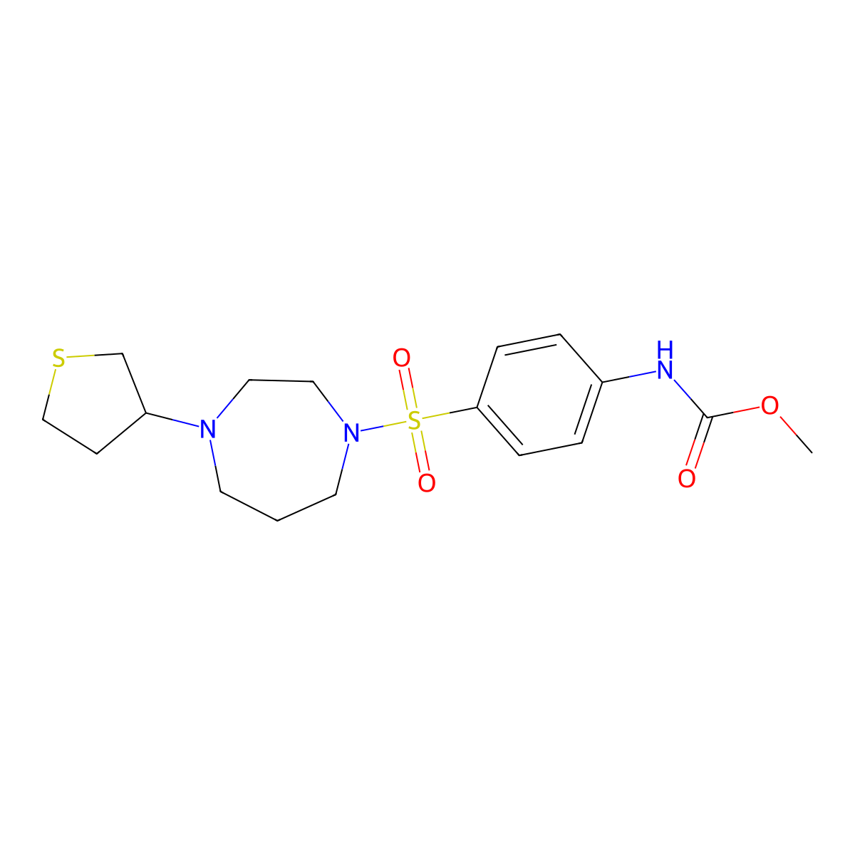 methyl N-(4-{[4-(thiolan-3-yl)-1,4-diazepan-1-yl]sulfonyl}phenyl)carbamate molecular structure, CAS 2319719-35-0