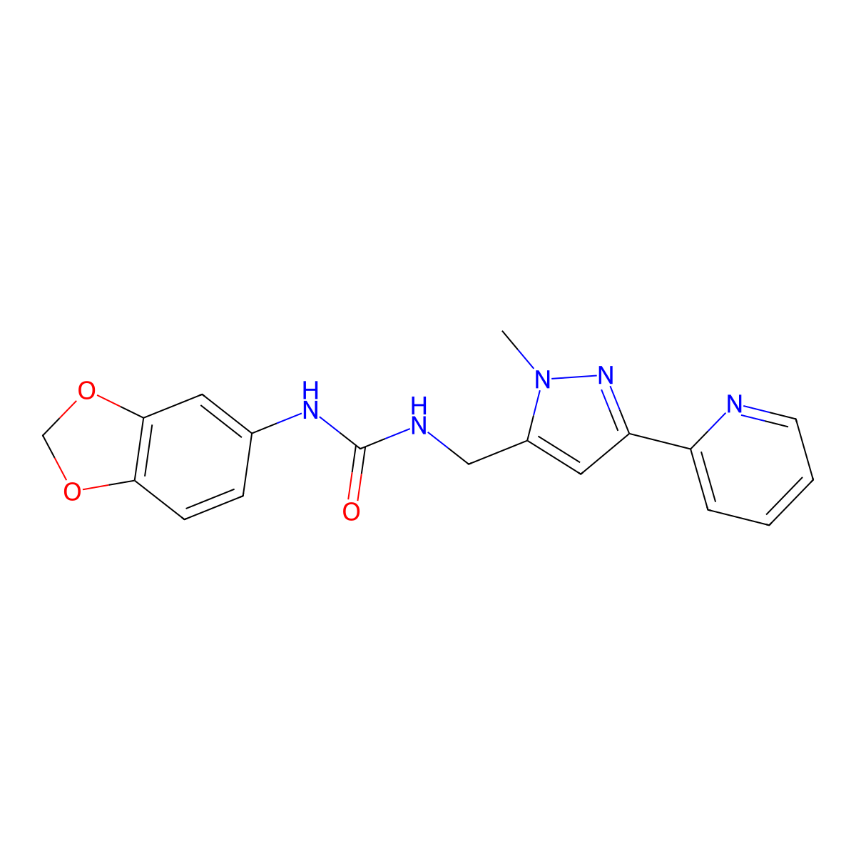 1-(1,3-Benzodioxol-5-yl)-3-[(2-methyl-5-pyridin-2-ylpyrazol-3-yl)methyl]urea molecular structure, CAS 2319719-42-9