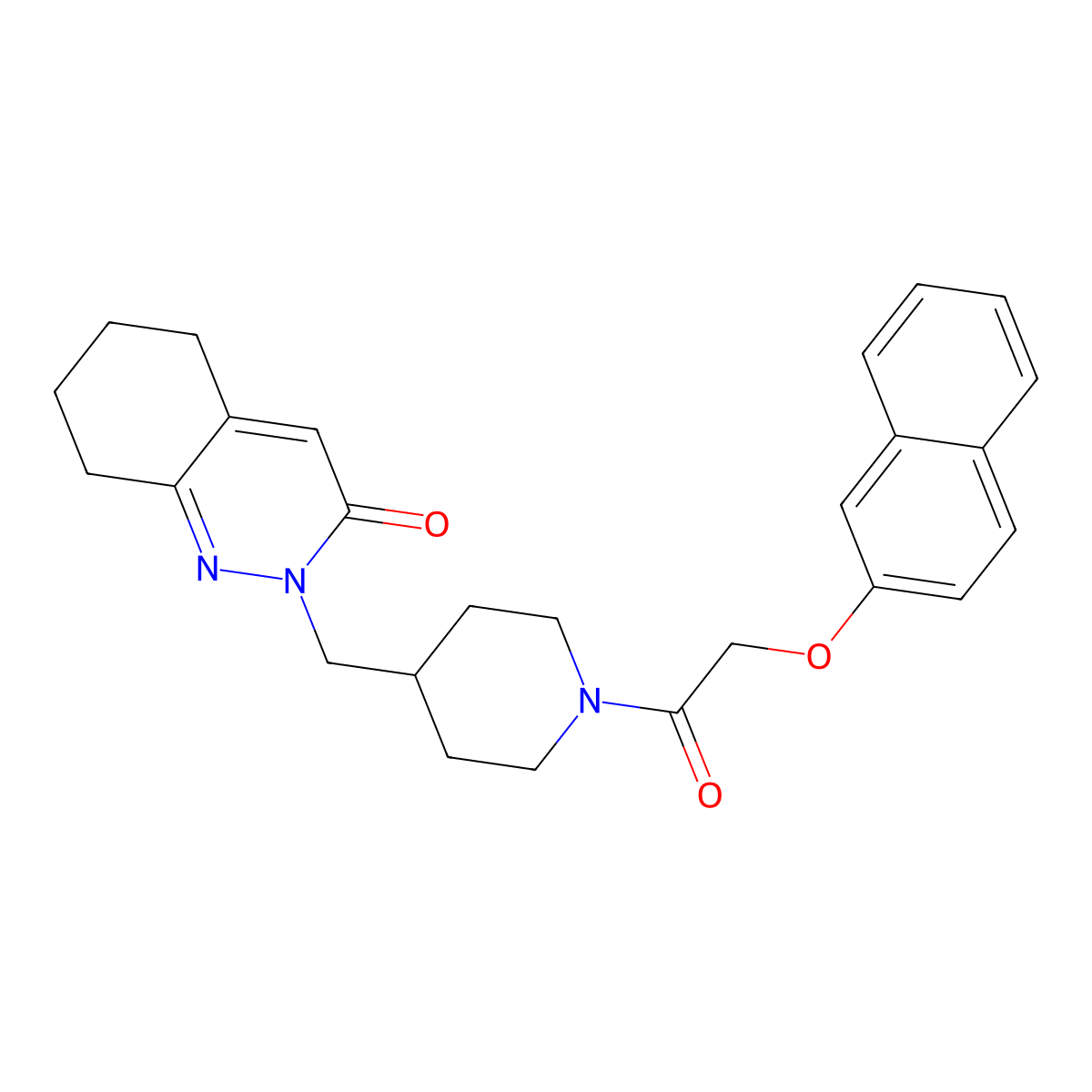 2-({1-[2-(Naphthalen-2-yloxy)acetyl]piperidin-4-yl}methyl)-2,3,5,6,7,8-hexahydrocinnolin-3-one molecular structure, CAS 2319719-53-2
