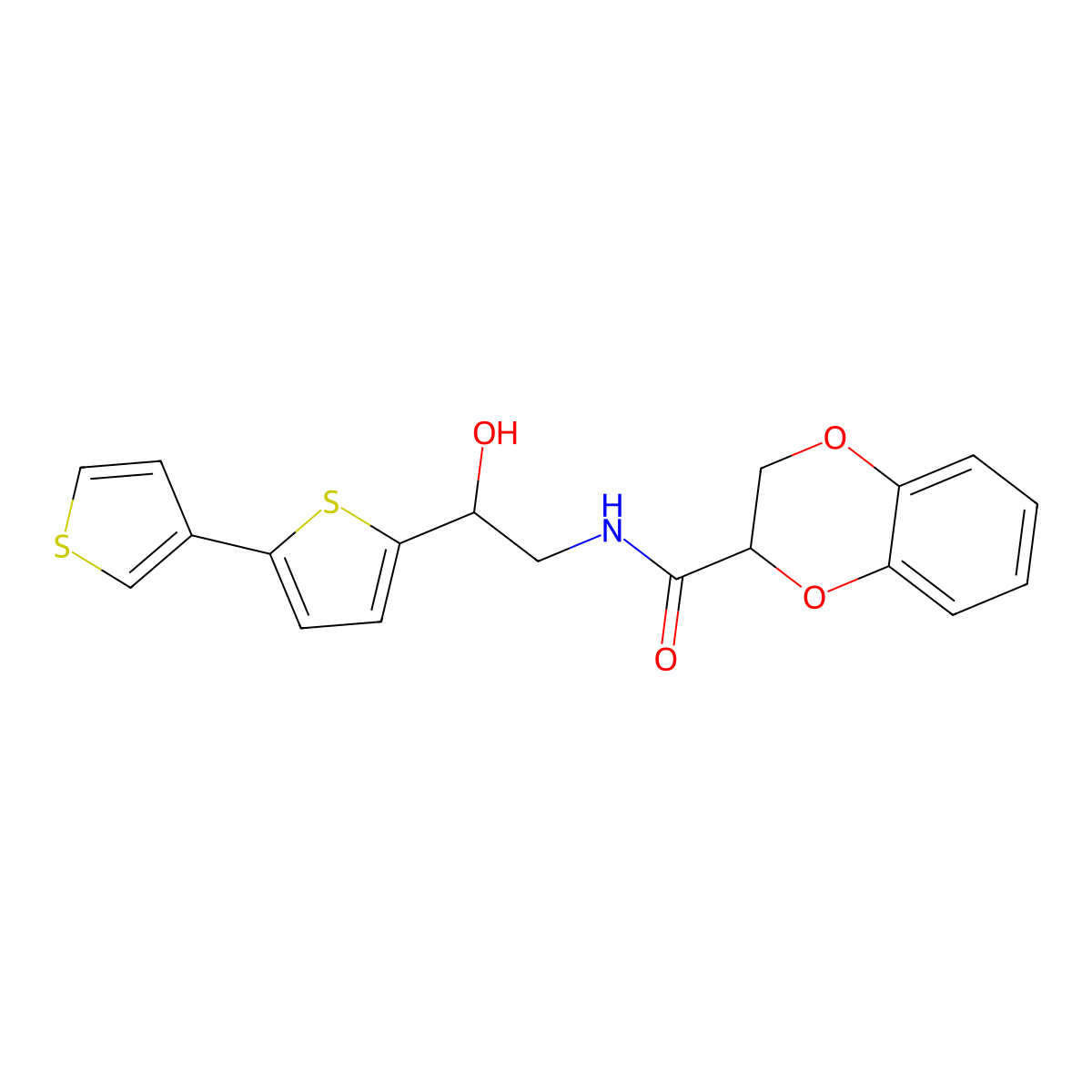 N-(2-{[2,3'-bithiophene]-5-yl}-2-hydroxyethyl)-2,3-dihydro-1,4-benzodioxine-2-carboxamide molecular structure, CAS 2319719-76-9