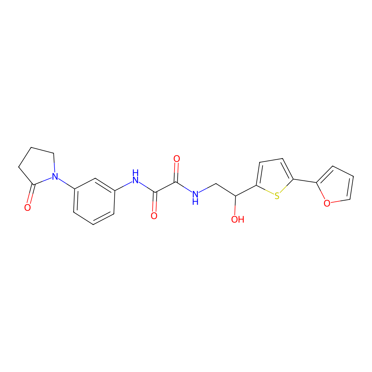 N-{2-[5-(furan-2-yl)thiophen-2-yl]-2-hydroxyethyl}-N'-[3-(2-oxopyrrolidin-1-yl)phenyl]ethanediamide molecular structure, CAS 2319719-83-8