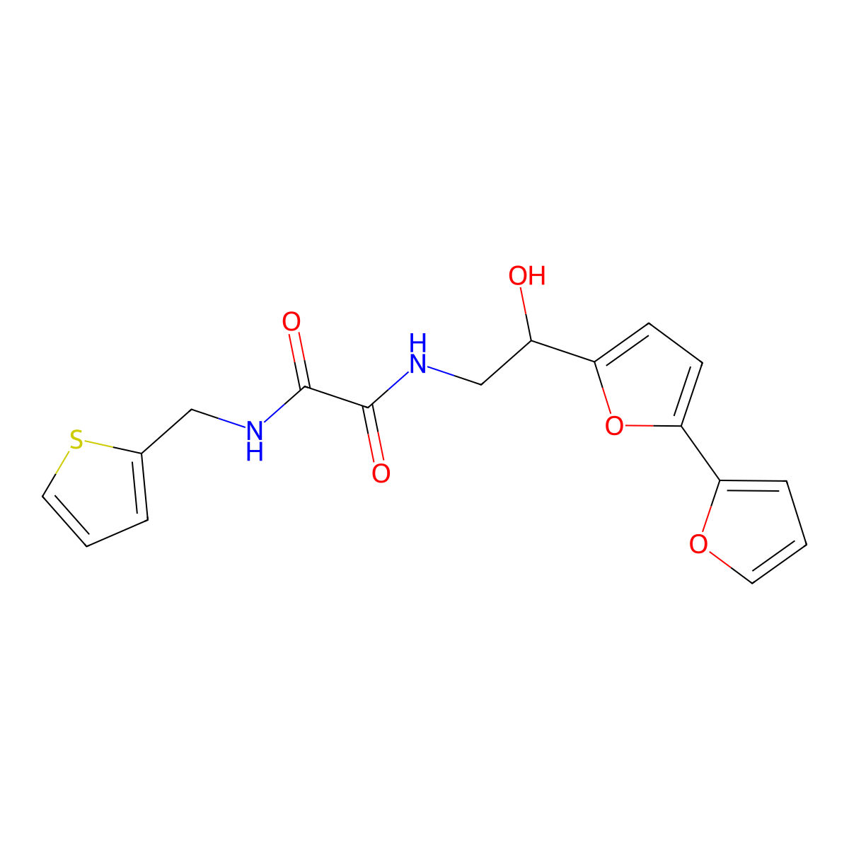 N-(2-{[2,2'-bifuran]-5-yl}-2-hydroxyethyl)-N'-[(thiophen-2-yl)methyl]ethanediamide molecular structure, CAS 2319720-01-7