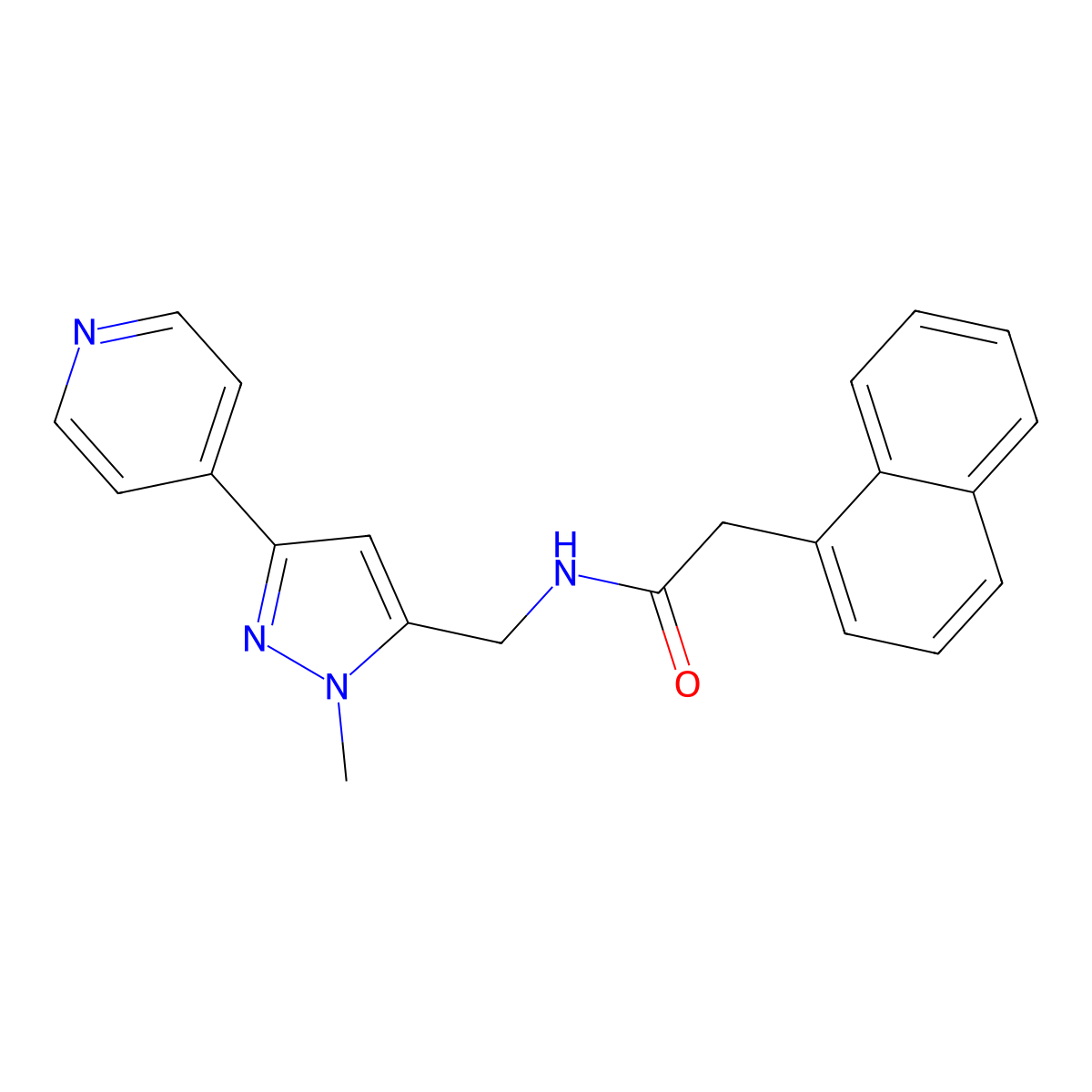 N-{[1-methyl-3-(pyridin-4-yl)-1H-pyrazol-5-yl]methyl}-2-(naphthalen-1-yl)acetamide molecular structure, CAS 2319720-28-8