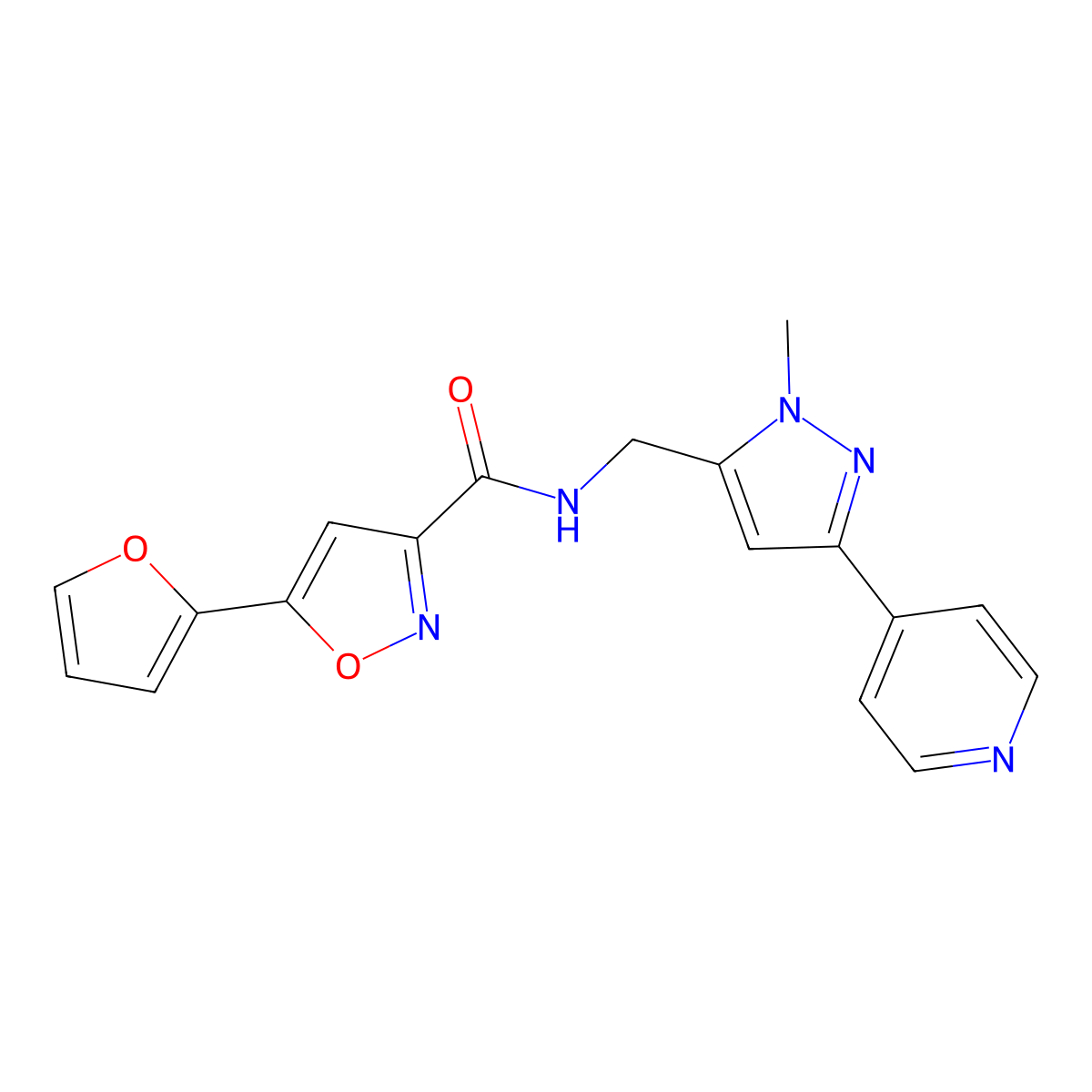 5-(furan-2-yl)-N-{[1-methyl-3-(pyridin-4-yl)-1H-pyrazol-5-yl]methyl}-1,2-oxazole-3-carboxamide molecular structure, CAS 2319720-64-2