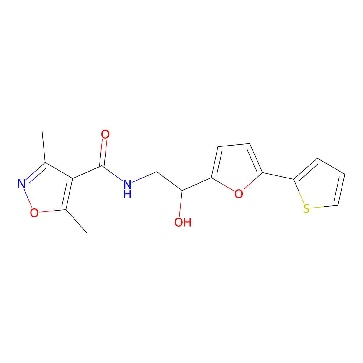 N-{2-hydroxy-2-[5-(thiophen-2-yl)furan-2-yl]ethyl}-3,5-dimethyl-1,2-oxazole-4-carboxamide molecular structure, CAS 2319720-78-8