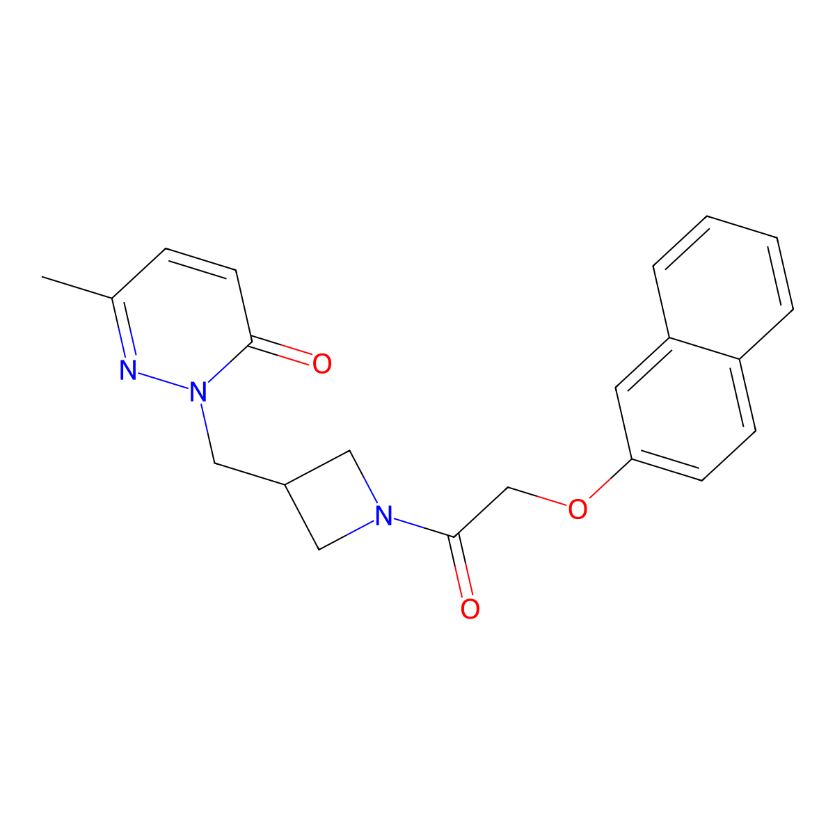6-Methyl-2-({1-[2-(naphthalen-2-yloxy)acetyl]azetidin-3-yl}methyl)-2,3-dihydropyridazin-3-one molecular structure, CAS 2319721-14-5