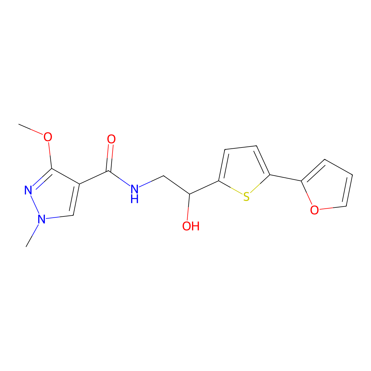 N-{2-[5-(furan-2-yl)thiophen-2-yl]-2-hydroxyethyl}-3-methoxy-1-methyl-1H-pyrazole-4-carboxamide molecular structure, CAS 2319721-22-5