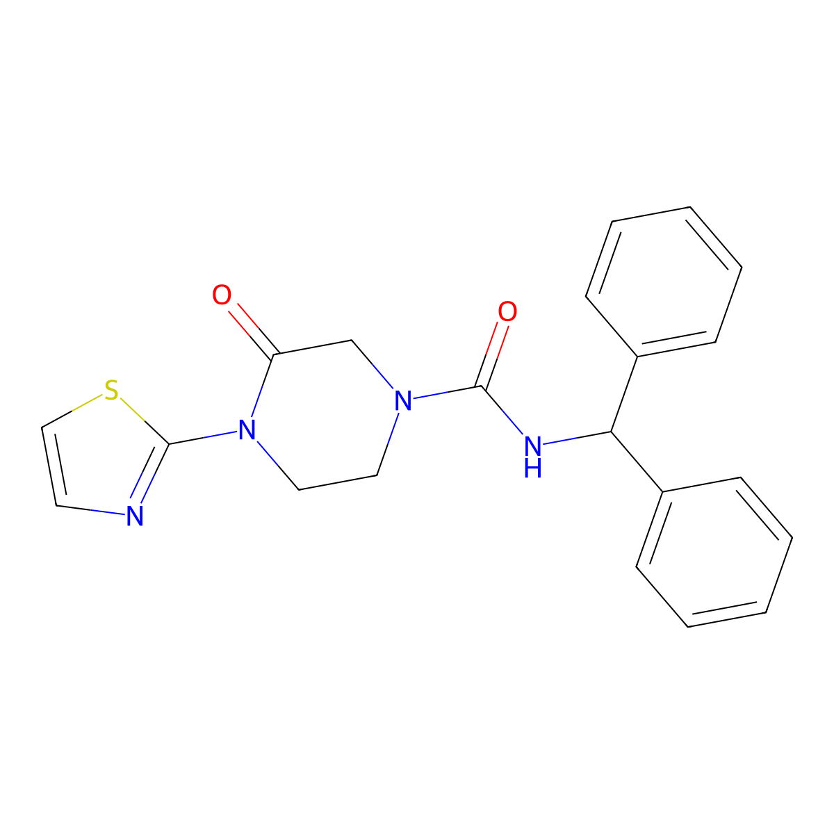 N-(diphenylmethyl)-3-oxo-4-(1,3-thiazol-2-yl)piperazine-1-carboxamide molecular structure, CAS 2319721-23-6