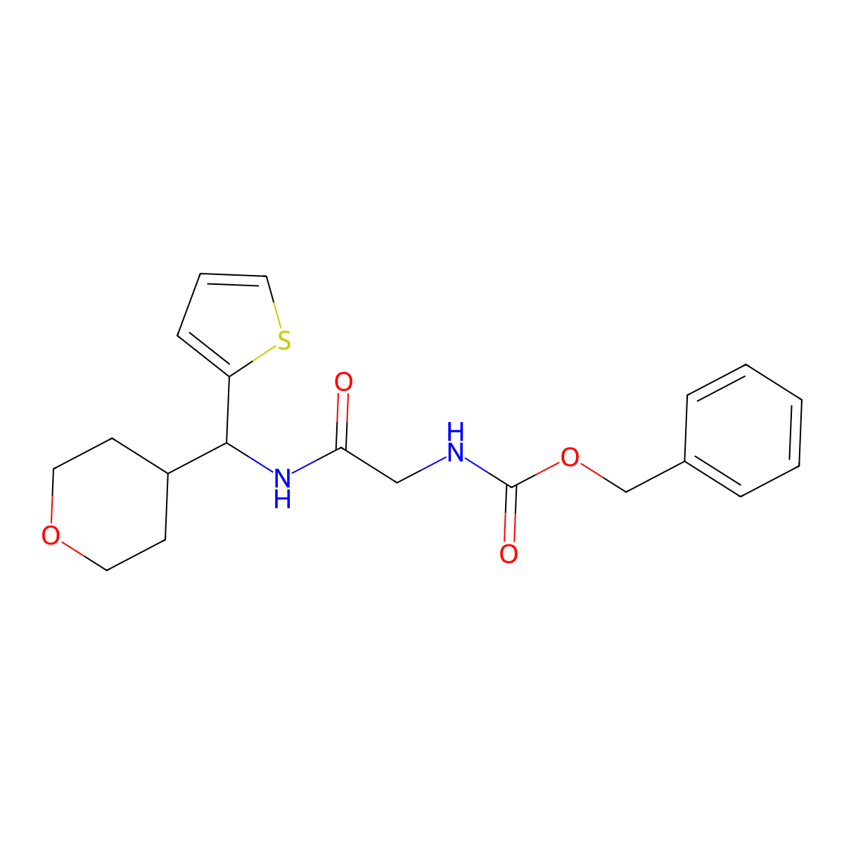 benzyl N-({[(oxan-4-yl)(thiophen-2-yl)methyl]carbamoyl}methyl)carbamate molecular structure, CAS 2319721-31-6