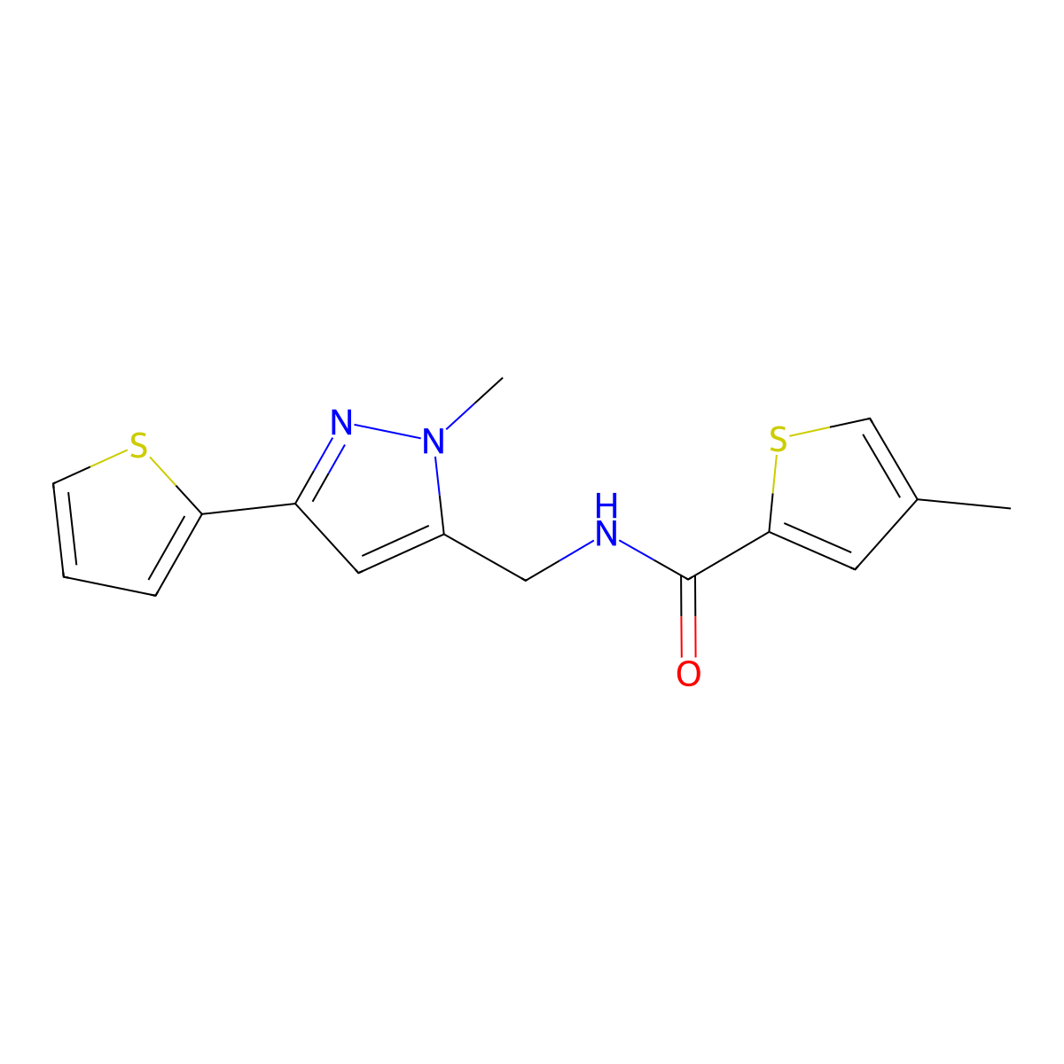4-methyl-N-{[1-methyl-3-(thiophen-2-yl)-1H-pyrazol-5-yl]methyl}thiophene-2-carboxamide molecular structure, CAS 2319721-51-0