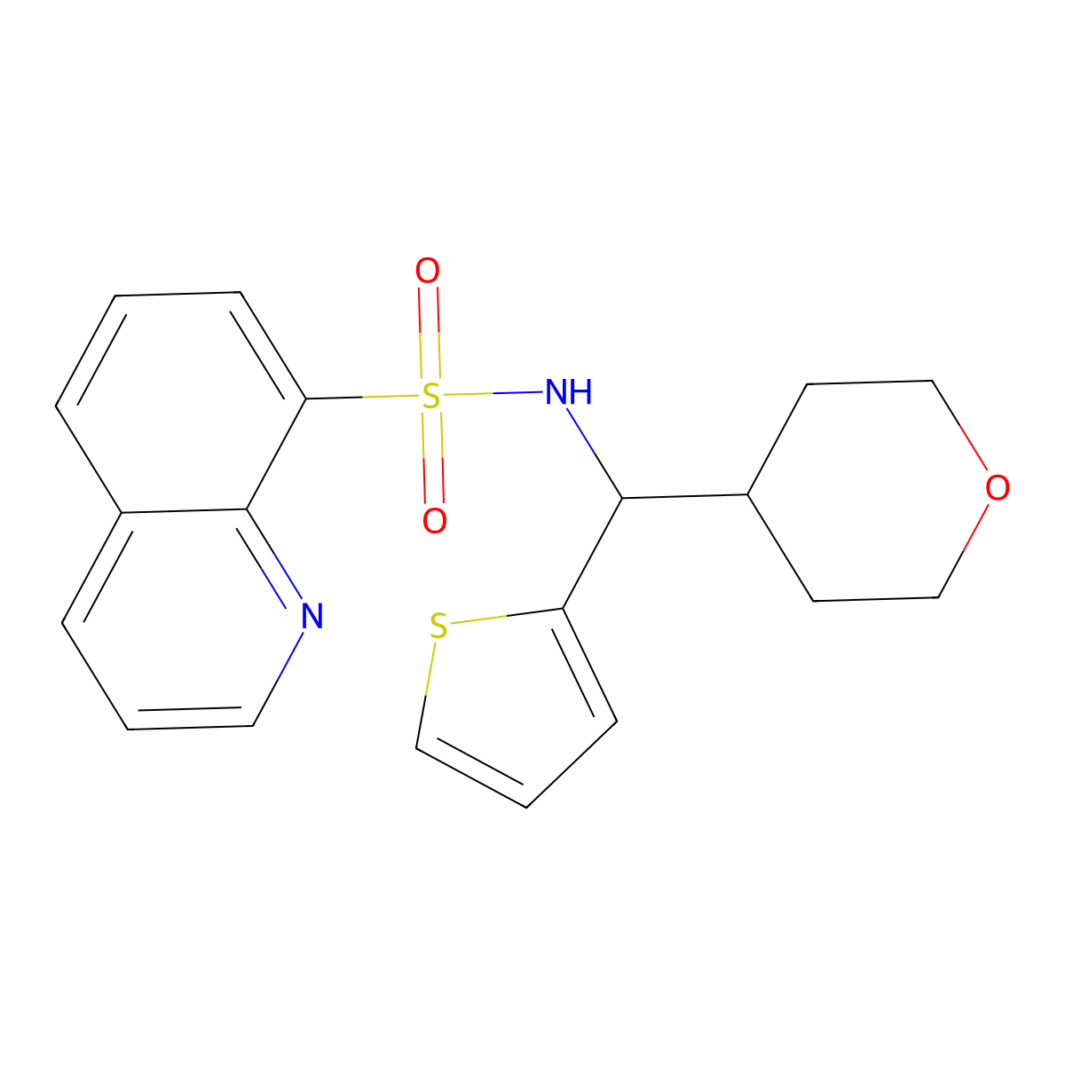 N-[(oxan-4-yl)(thiophen-2-yl)methyl]quinoline-8-sulfonamide molecular structure, CAS 2319722-11-5