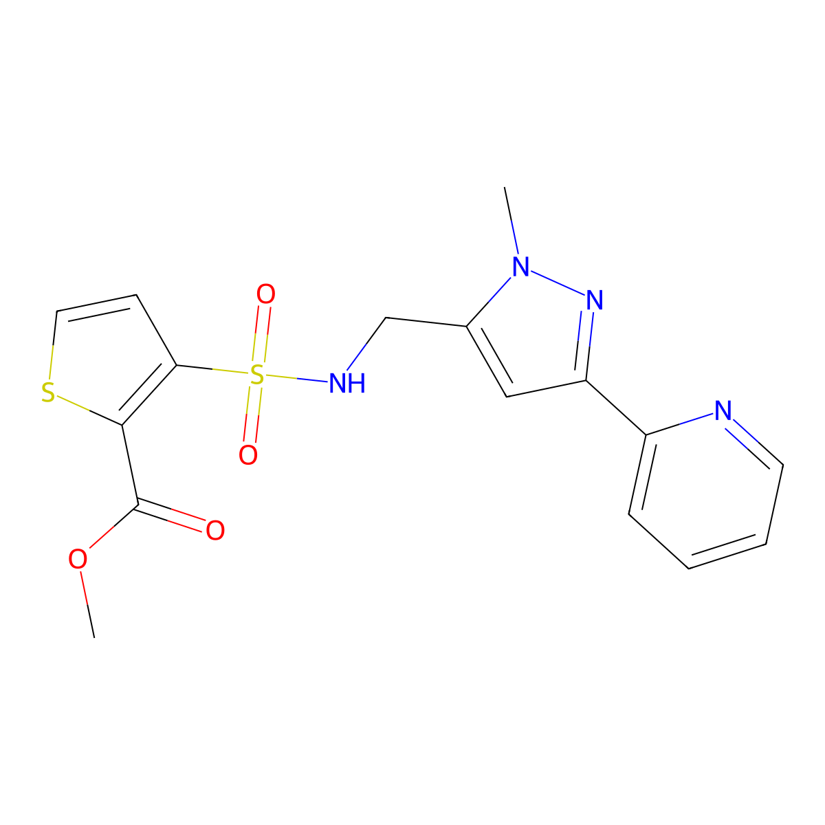 methyl 3-({[1-methyl-3-(pyridin-2-yl)-1H-pyrazol-5-yl]methyl}sulfamoyl)thiophene-2-carboxylate molecular structure, CAS 2319722-16-0