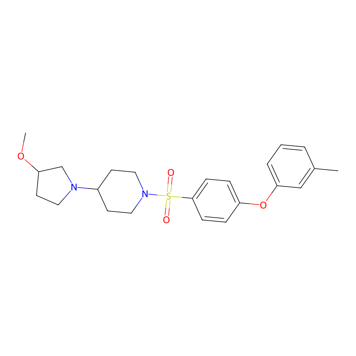 4-(3-Methoxypyrrolidin-1-yl)-1-((4-(m-tolyloxy)phenyl)sulfonyl)piperidine molecular structure, CAS 2319722-37-5