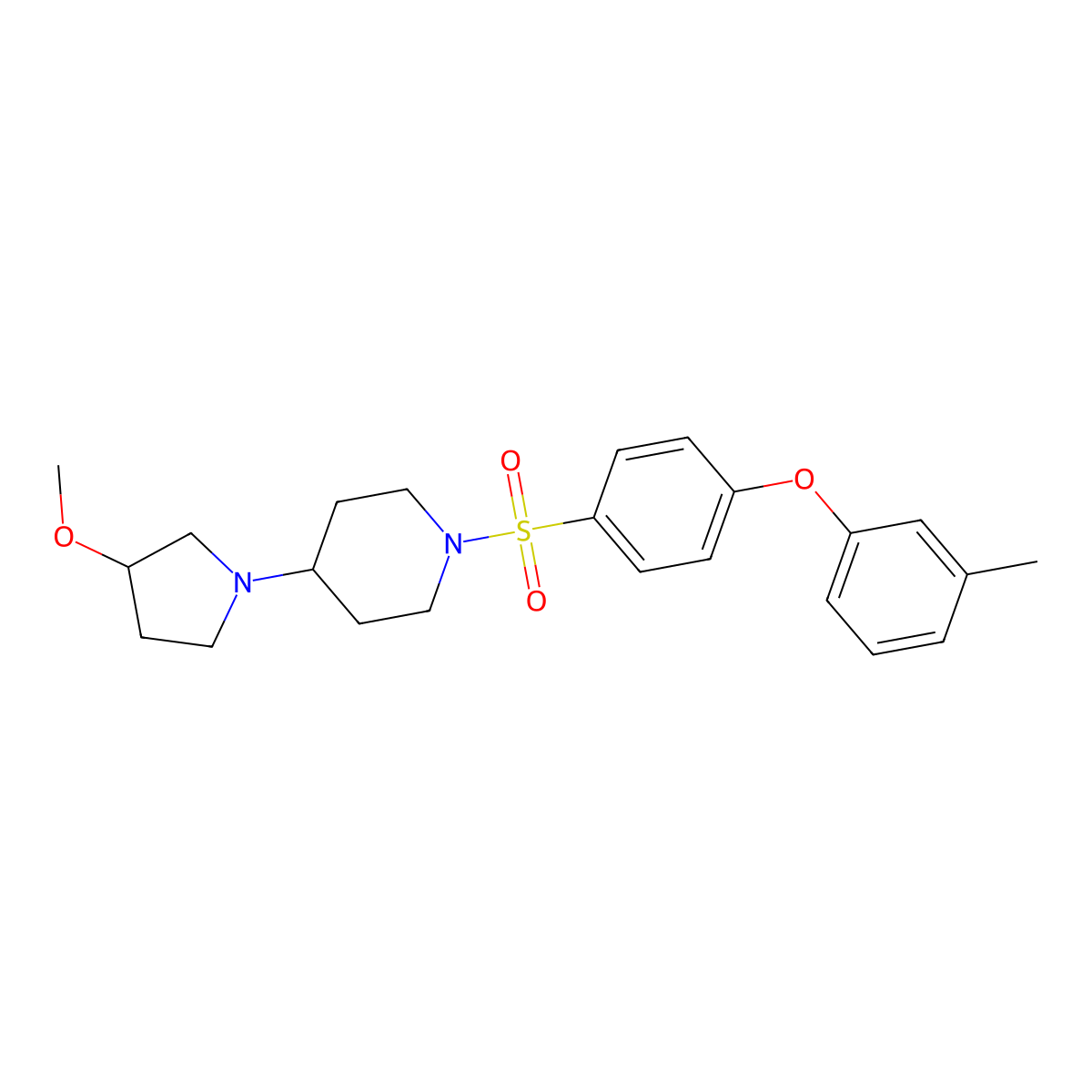 4-(3-Methoxypyrrolidin-1-yl)-1-((4-(m-tolyloxy)phenyl)sulfonyl)piperidine molecular structure, CAS 2319722-37-5