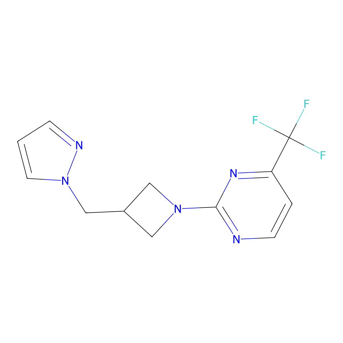 2-{3-[(1H-pyrazol-1-yl)methyl]azetidin-1-yl}-4-(trifluoromethyl)pyrimidine molecular structure, CAS 2319722-54-6