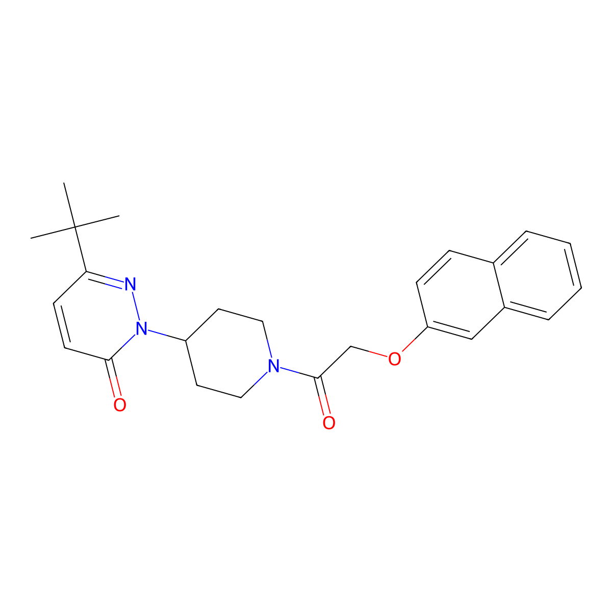 6-Tert-butyl-2-{1-[2-(naphthalen-2-yloxy)acetyl]piperidin-4-yl}-2,3-dihydropyridazin-3-one molecular structure, CAS 2319722-67-1