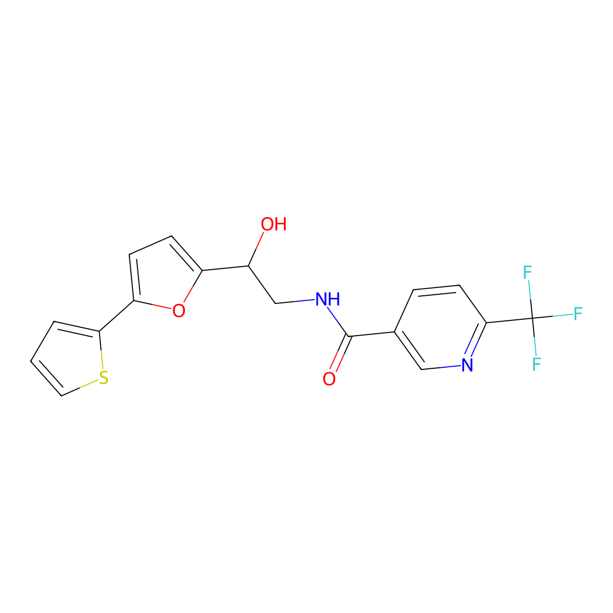 N-{2-hydroxy-2-[5-(thiophen-2-yl)furan-2-yl]ethyl}-6-(trifluoromethyl)pyridine-3-carboxamide molecular structure, CAS 2319722-76-2