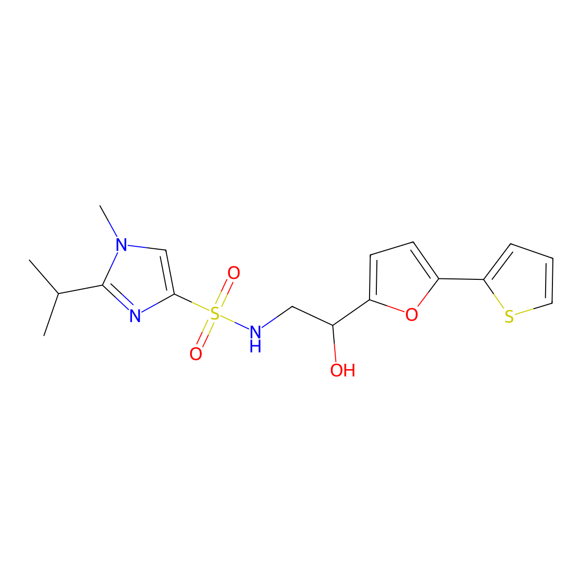 N-{2-hydroxy-2-[5-(thiophen-2-yl)furan-2-yl]ethyl}-1-methyl-2-(propan-2-yl)-1H-imidazole-4-sulfonamide molecular structure, CAS 2319722-82-0