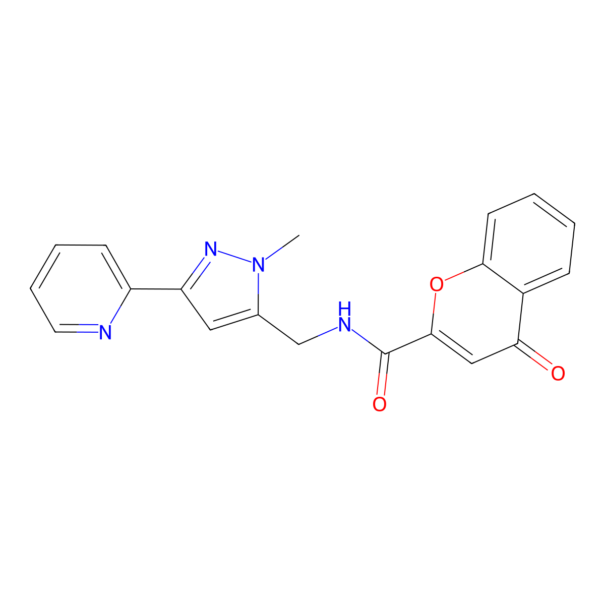 N-{[1-methyl-3-(pyridin-2-yl)-1H-pyrazol-5-yl]methyl}-4-oxo-4H-chromene-2-carboxamide molecular structure, CAS 2319722-94-4