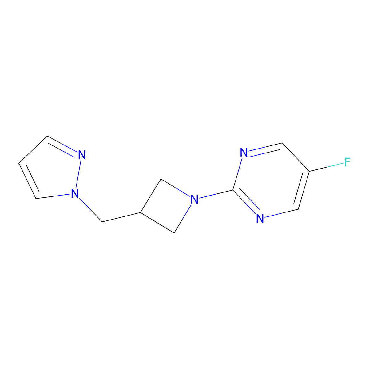 5-fluoro-2-{3-[(1H-pyrazol-1-yl)methyl]azetidin-1-yl}pyrimidine molecular structure, CAS 2319722-99-9