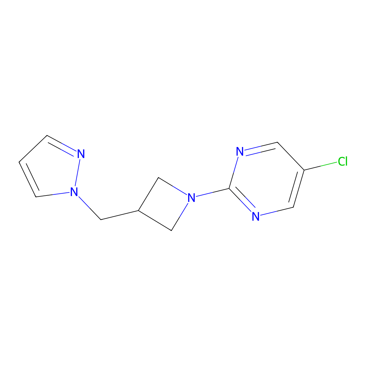 5-chloro-2-{3-[(1H-pyrazol-1-yl)methyl]azetidin-1-yl}pyrimidine molecular structure, CAS 2319723-07-2
