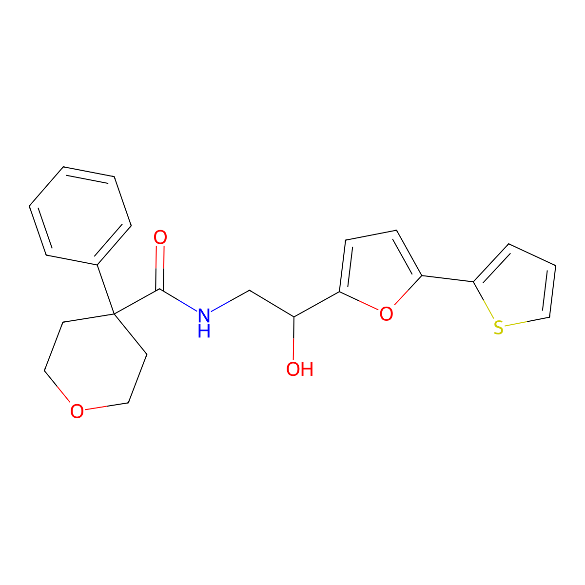 N-{2-hydroxy-2-[5-(thiophen-2-yl)furan-2-yl]ethyl}-4-phenyloxane-4-carboxamide molecular structure, CAS 2319723-12-9
