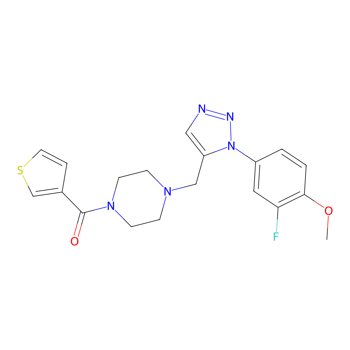 1-{[1-(3-fluoro-4-methoxyphenyl)-1H-1,2,3-triazol-5-yl]methyl}-4-(thiophene-3-carbonyl)piperazine molecular structure, CAS 2319723-18-5