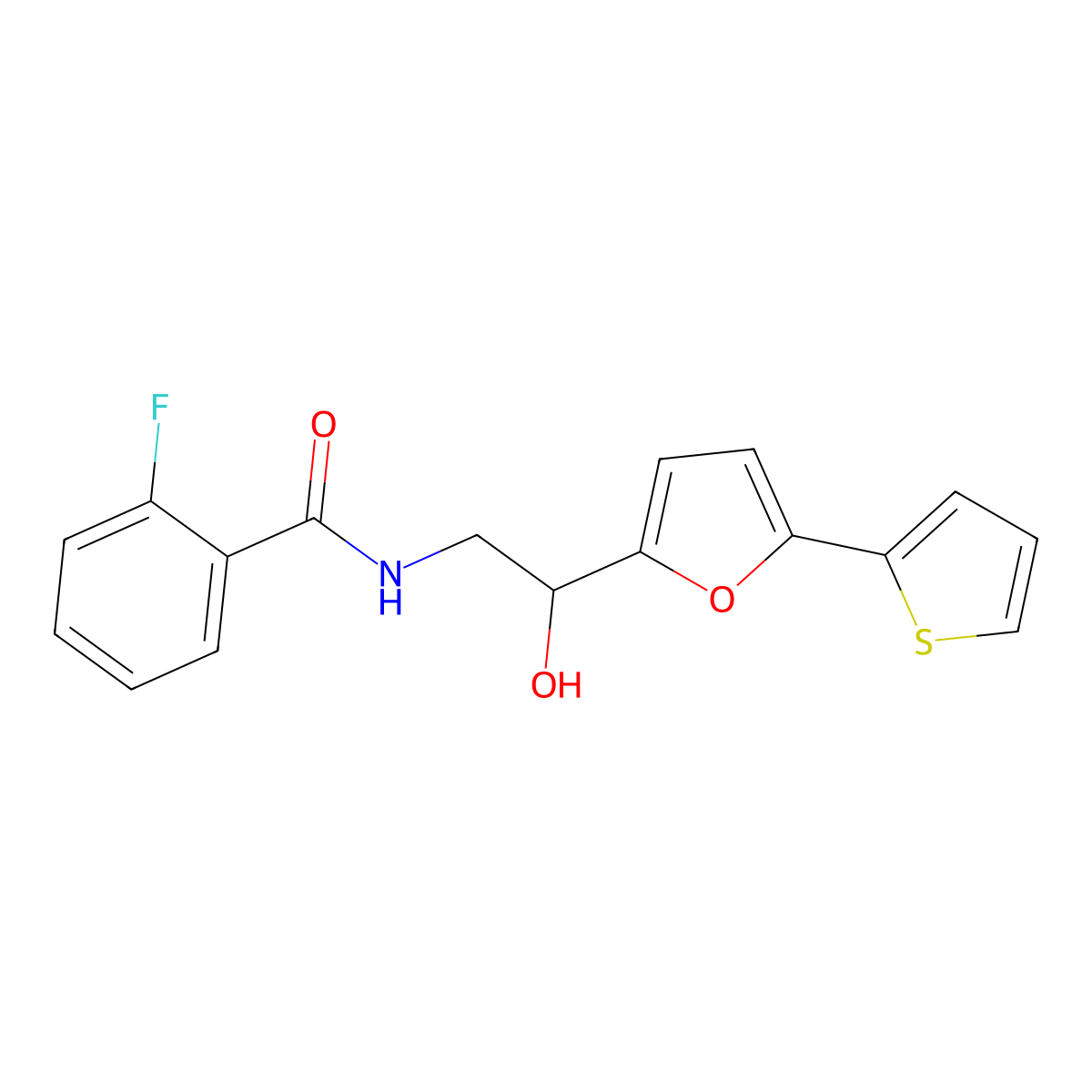2-fluoro-N-{2-hydroxy-2-[5-(thiophen-2-yl)furan-2-yl]ethyl}benzamide molecular structure, CAS 2319723-29-8