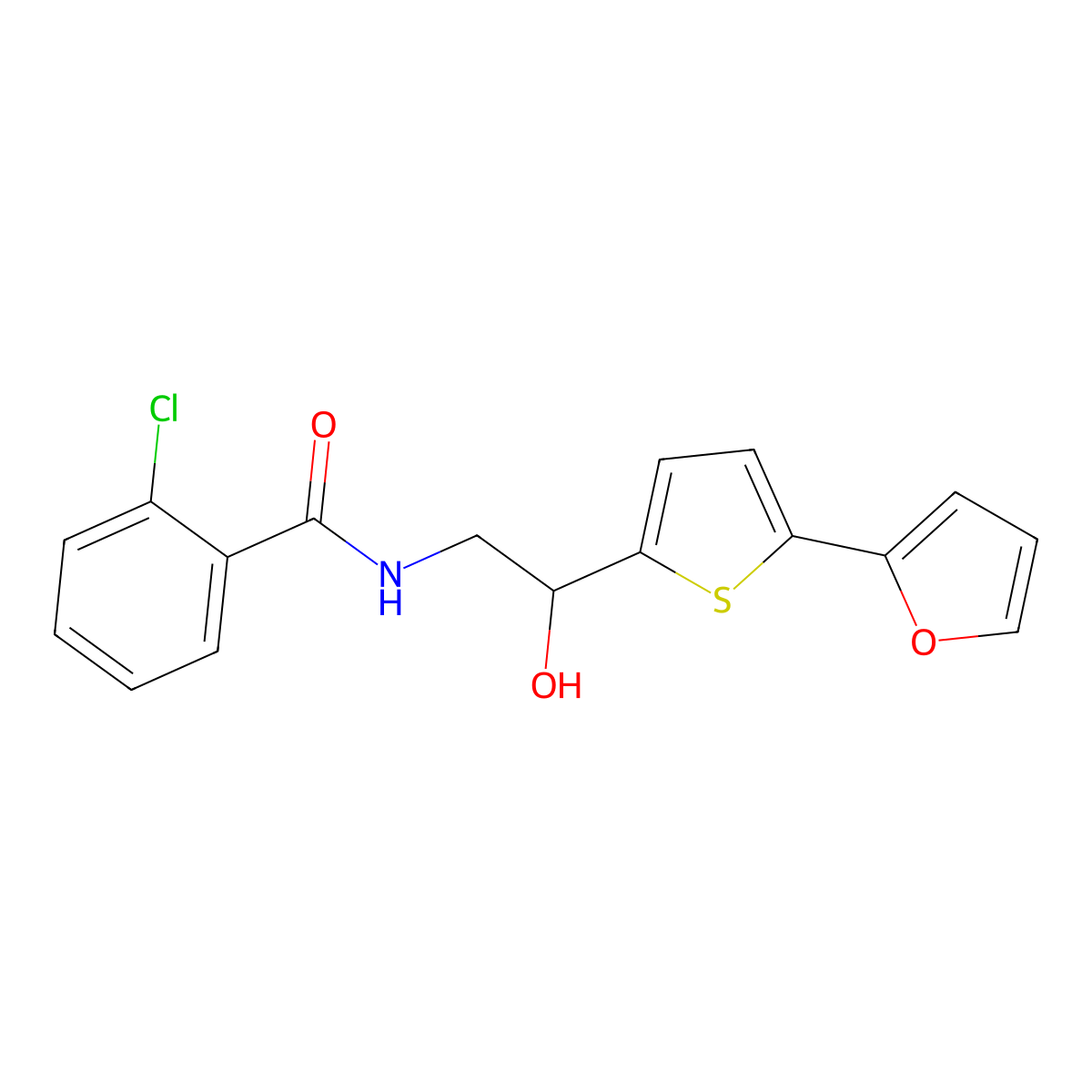 2-chloro-N-{2-[5-(furan-2-yl)thiophen-2-yl]-2-hydroxyethyl}benzamide molecular structure, CAS 2319723-33-4