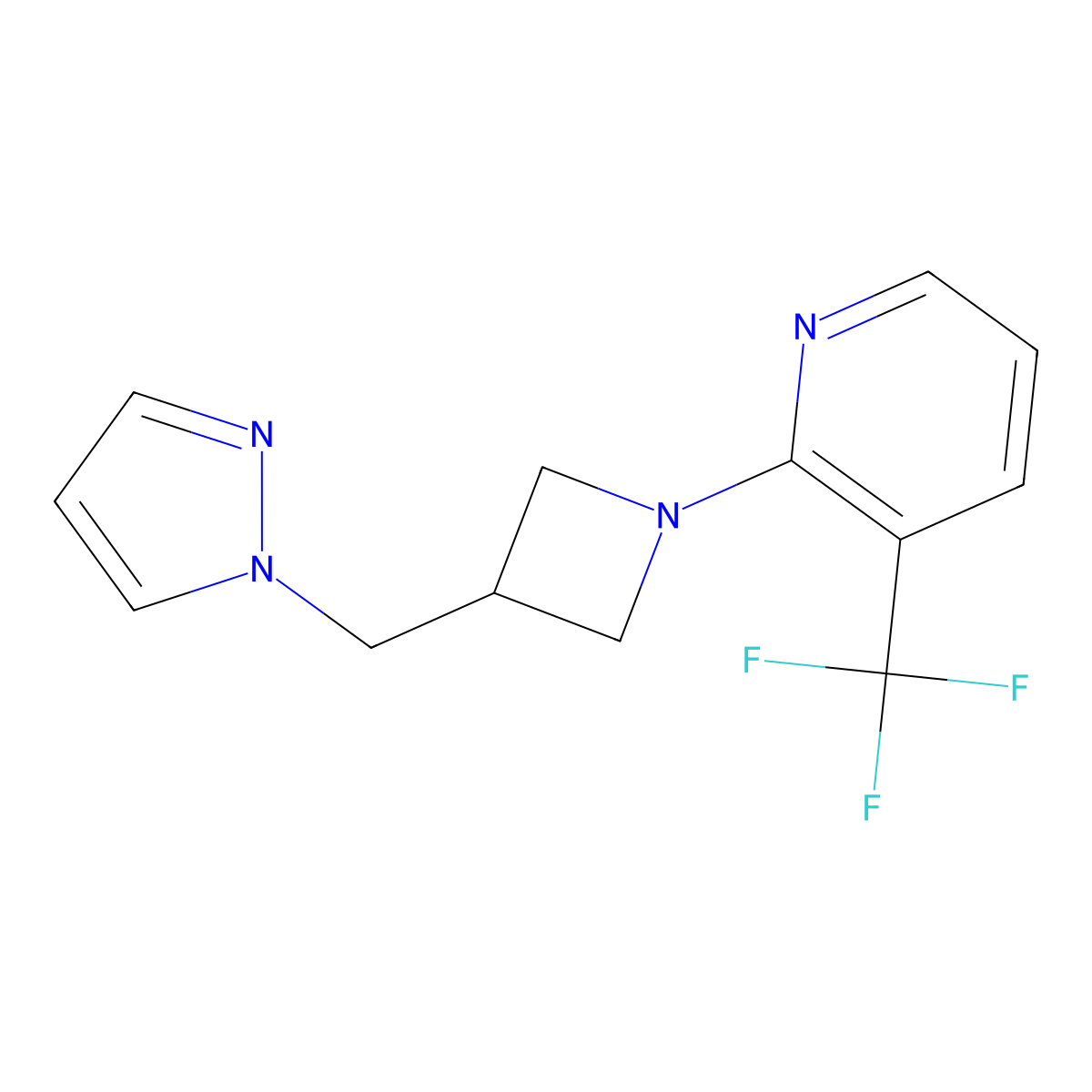 2-{3-[(1H-pyrazol-1-yl)methyl]azetidin-1-yl}-3-(trifluoromethyl)pyridine molecular structure, CAS 2319723-36-7