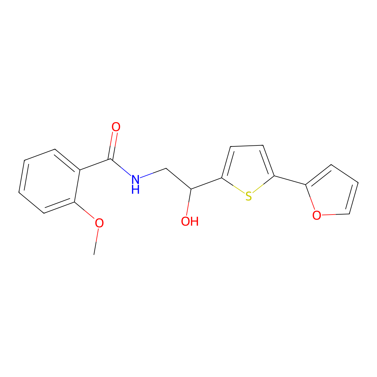 N-{2-[5-(furan-2-yl)thiophen-2-yl]-2-hydroxyethyl}-2-methoxybenzamide molecular structure, CAS 2319723-49-2