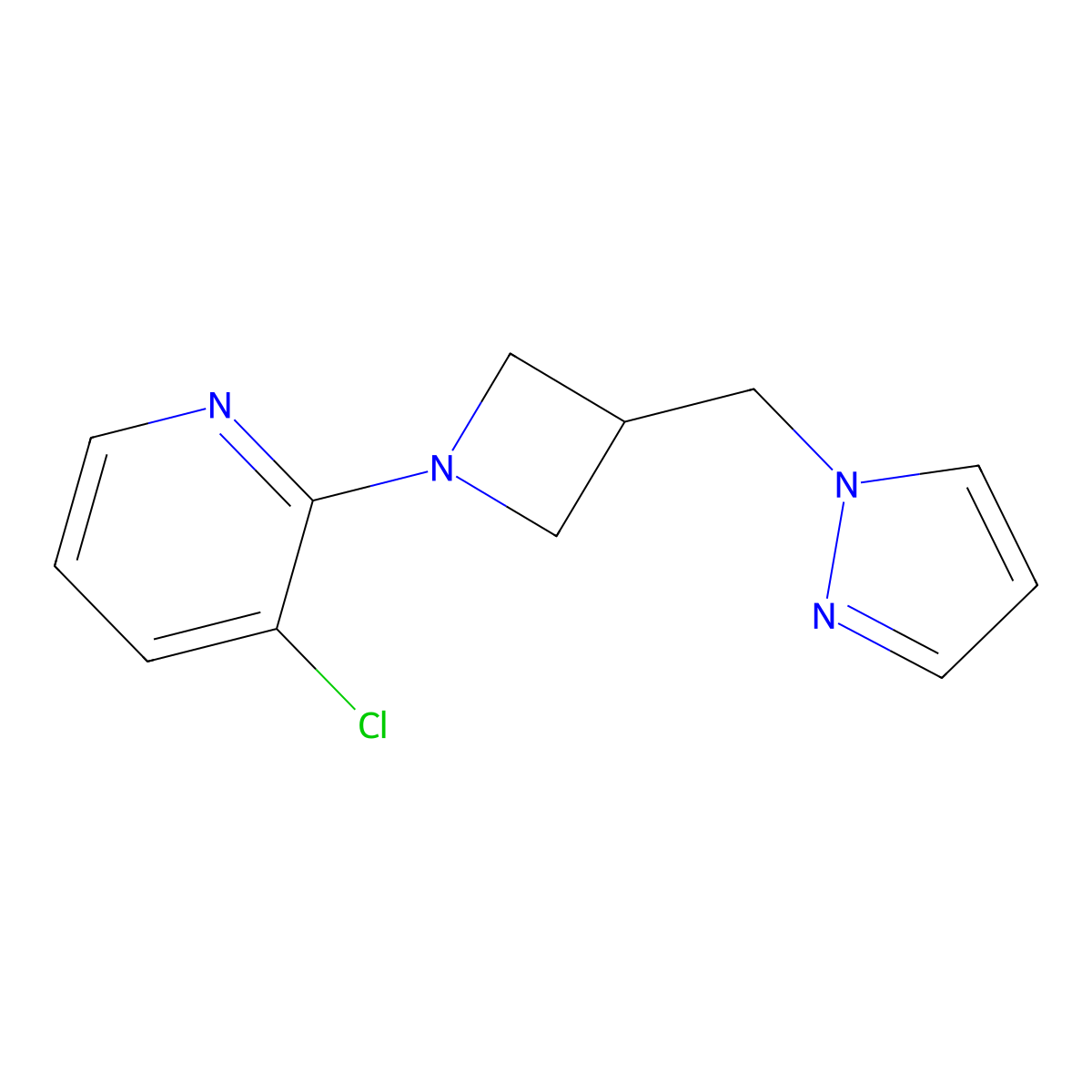 3-chloro-2-{3-[(1H-pyrazol-1-yl)methyl]azetidin-1-yl}pyridine molecular structure, CAS 2319723-52-7