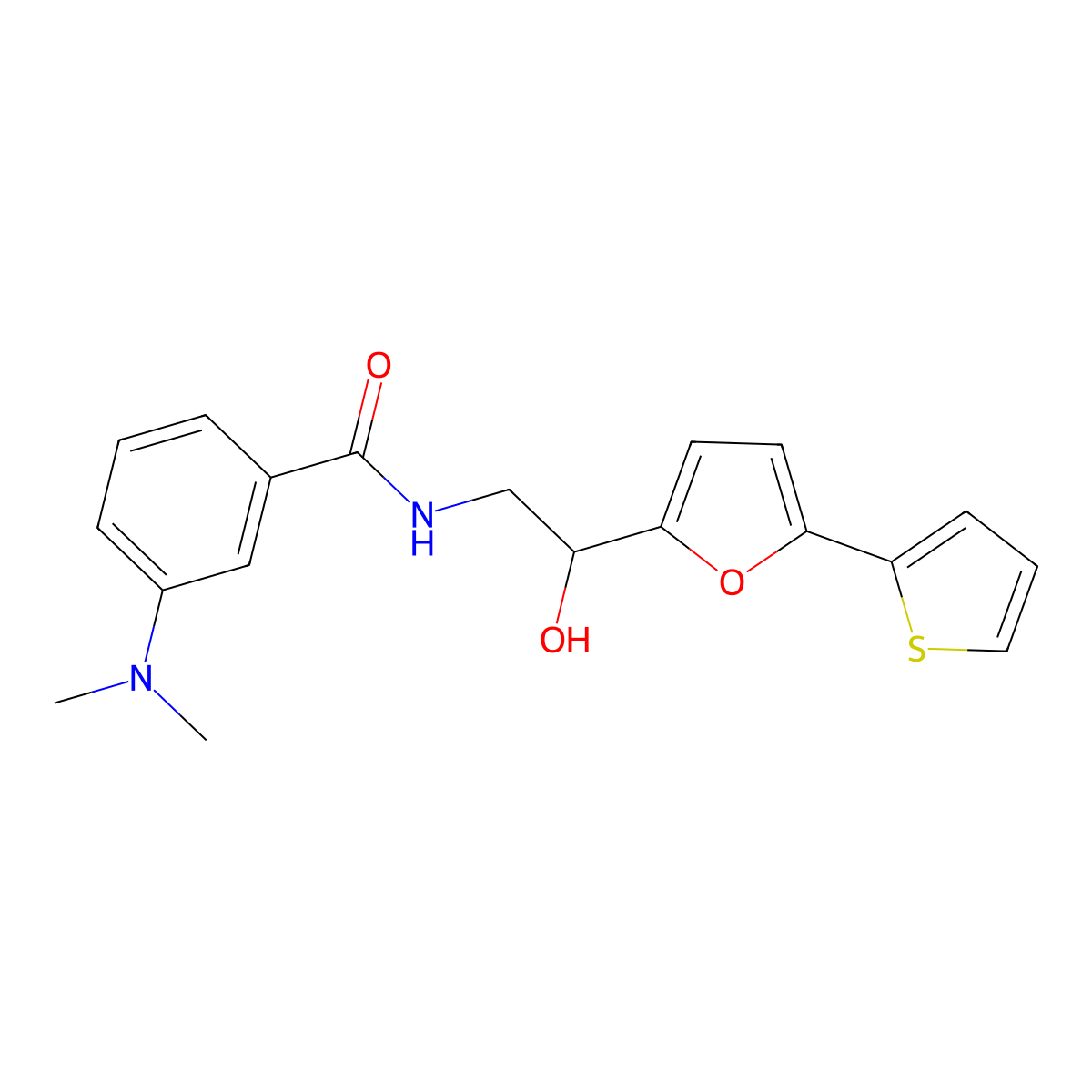 3-(dimethylamino)-N-{2-hydroxy-2-[5-(thiophen-2-yl)furan-2-yl]ethyl}benzamide molecular structure, CAS 2319723-87-8