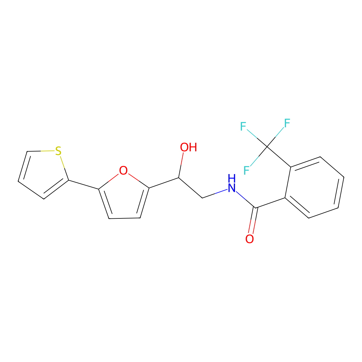N-{2-hydroxy-2-[5-(thiophen-2-yl)furan-2-yl]ethyl}-2-(trifluoromethyl)benzamide molecular structure, CAS 2319723-89-0