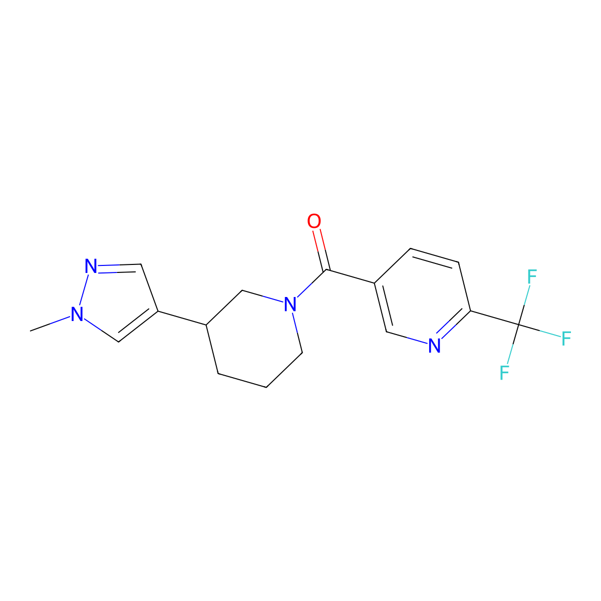 5-[3-(1-methyl-1H-pyrazol-4-yl)piperidine-1-carbonyl]-2-(trifluoromethyl)pyridine molecular structure, CAS 2319724-03-1