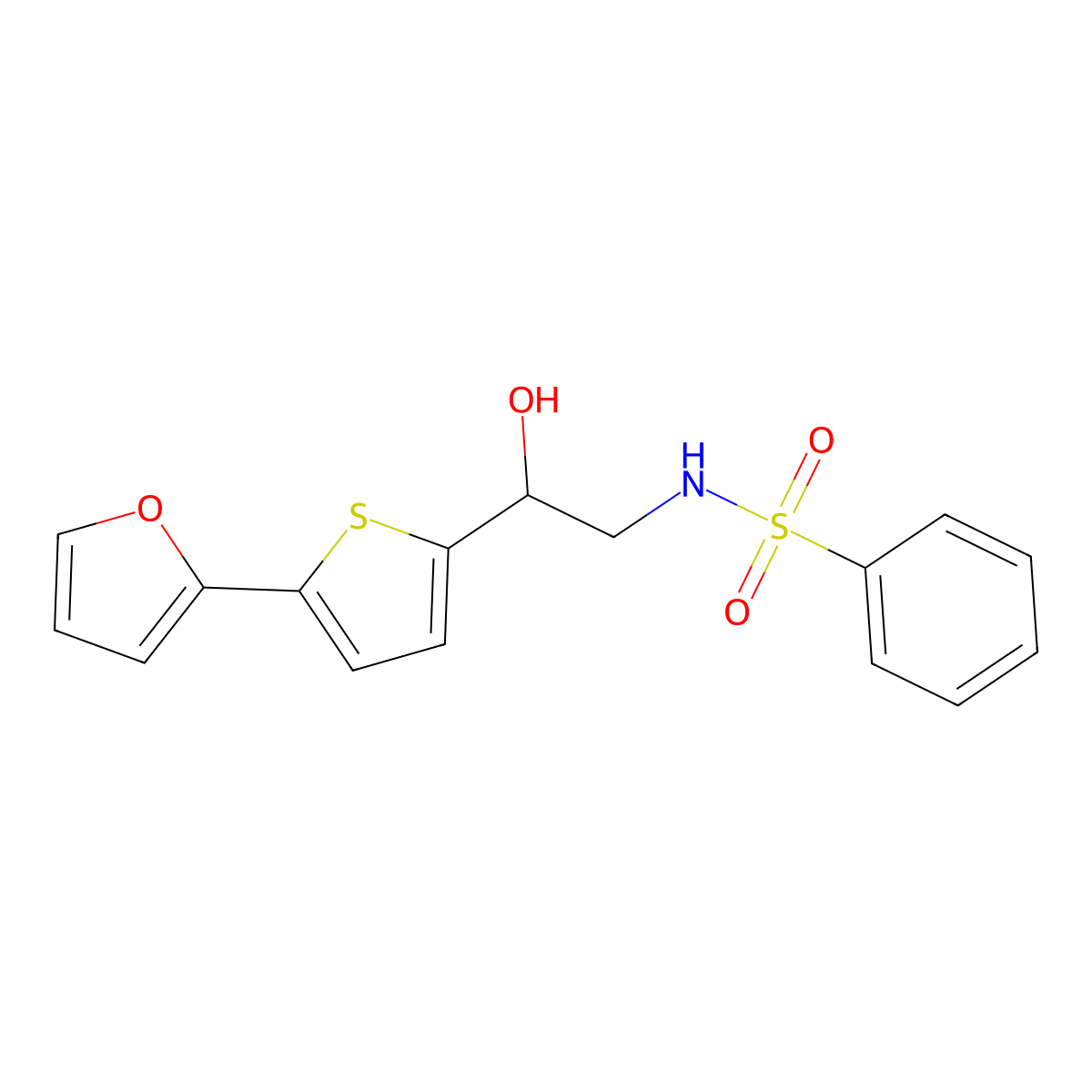 N-{2-[5-(furan-2-yl)thiophen-2-yl]-2-hydroxyethyl}benzenesulfonamide molecular structure, CAS 2319724-28-0