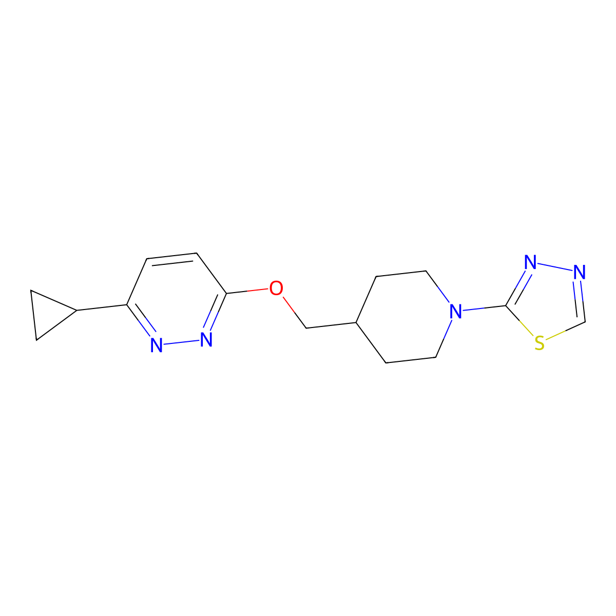 3-Cyclopropyl-6-{[1-(1,3,4-thiadiazol-2-yl)piperidin-4-yl]methoxy}pyridazine molecular structure, CAS 2319724-58-6