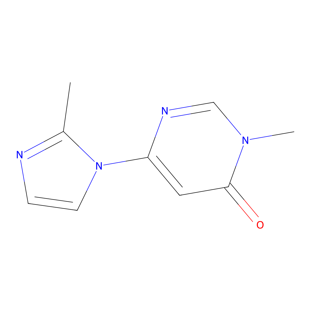 3-methyl-6-(2-methyl-1H-imidazol-1-yl)-3,4-dihydropyrimidin-4-one molecular structure, CAS 2319724-70-2