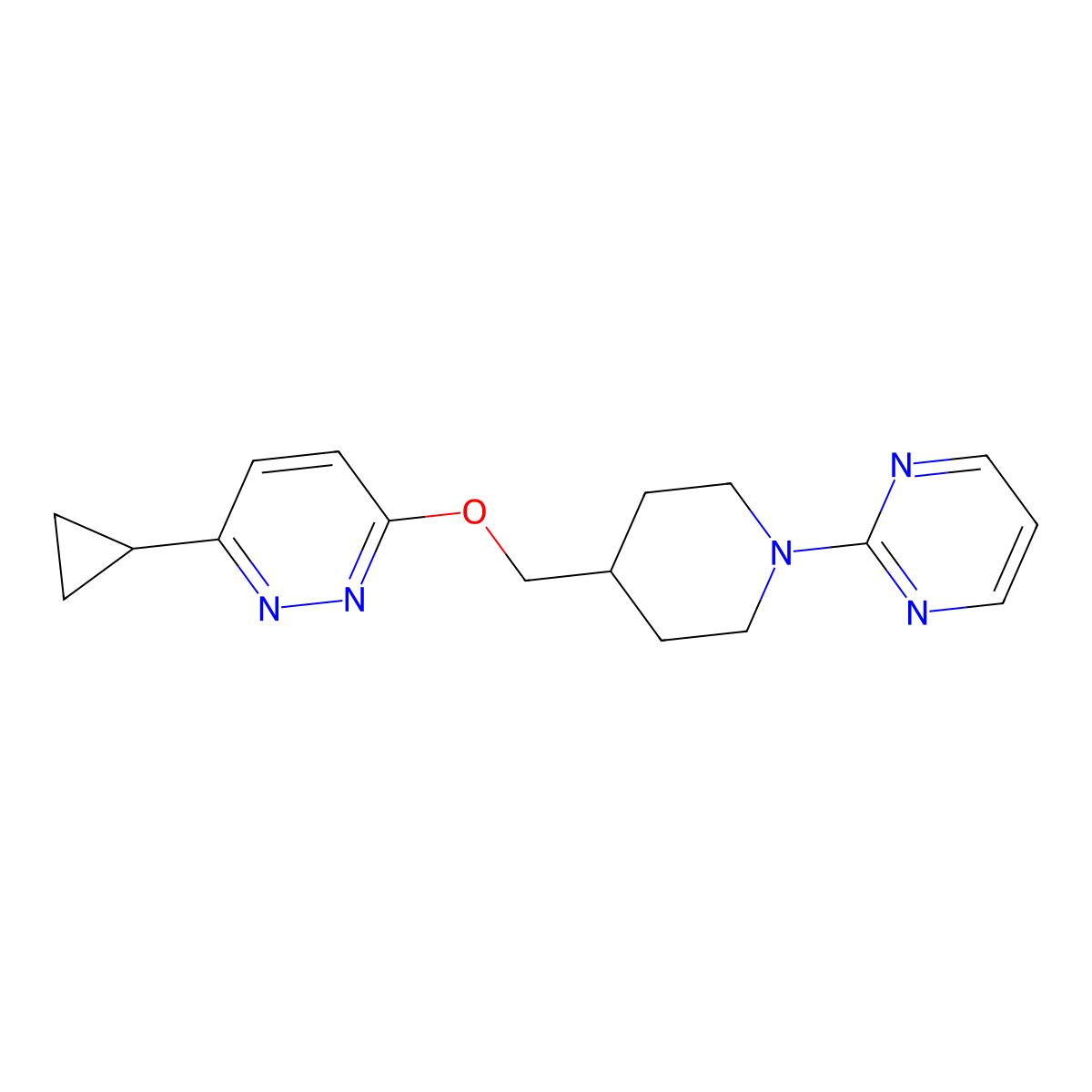 3-Cyclopropyl-6-{[1-(pyrimidin-2-yl)piperidin-4-yl]methoxy}pyridazine molecular structure, CAS 2319724-85-9