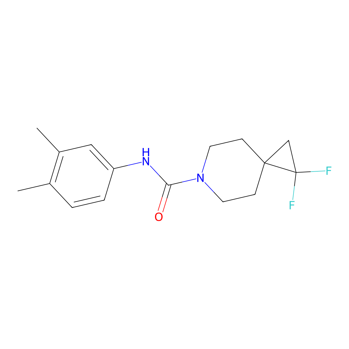 N-(3,4-dimethylphenyl)-1,1-difluoro-6-azaspiro[2.5]octane-6-carboxamide molecular structure, CAS 2319725-76-1