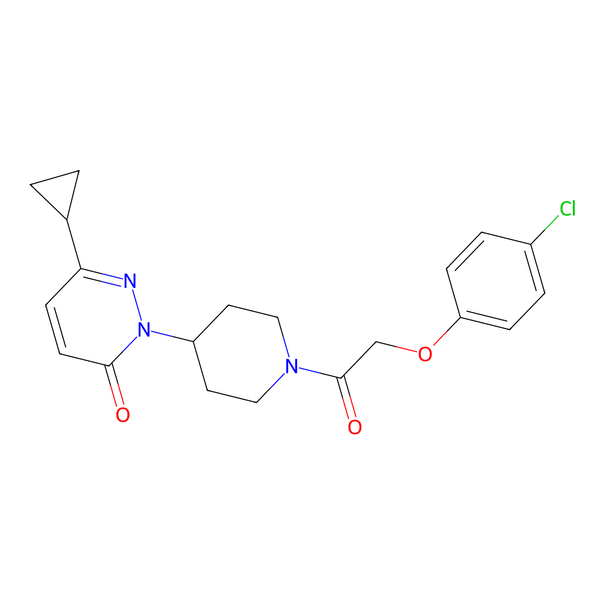 2-{1-[2-(4-Chlorophenoxy)acetyl]piperidin-4-yl}-6-cyclopropyl-2,3-dihydropyridazin-3-one molecular structure, CAS 2319726-35-5