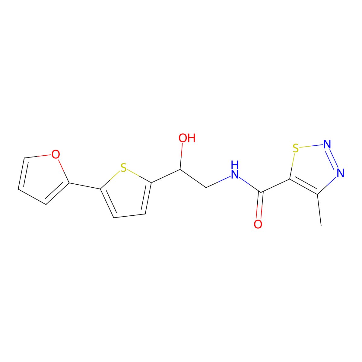 N-{2-[5-(furan-2-yl)thiophen-2-yl]-2-hydroxyethyl}-4-methyl-1,2,3-thiadiazole-5-carboxamide molecular structure, CAS 2319726-64-0