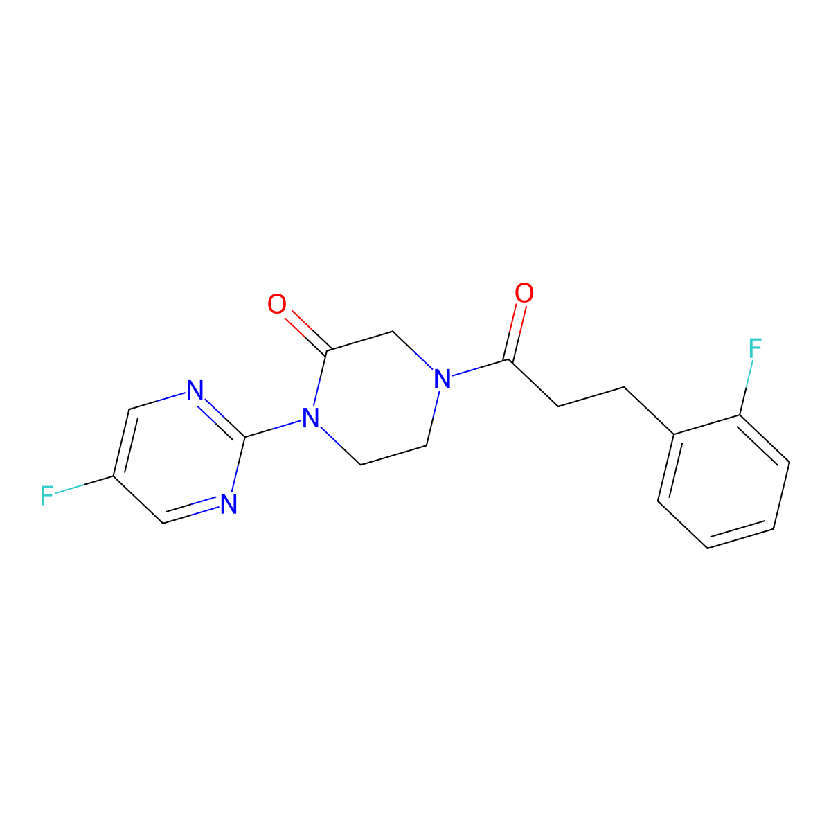 4-[3-(2-Fluorophenyl)propanoyl]-1-(5-fluoropyrimidin-2-yl)piperazin-2-one molecular structure, CAS 2319726-94-6