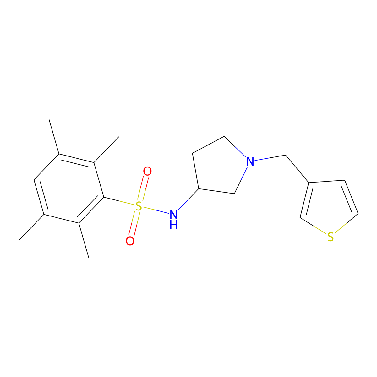 2,3,5,6-tetramethyl-N-(1-(thiophen-3-ylmethyl)pyrrolidin-3-yl)benzenesulfonamide molecular structure, CAS 2319727-82-5