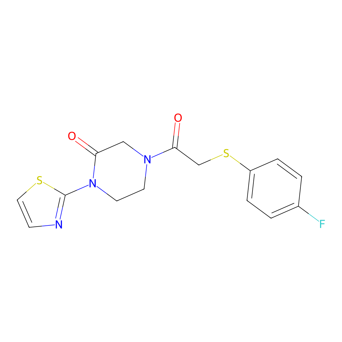 4-[2-(4-Fluorophenyl)sulfanylacetyl]-1-(1,3-thiazol-2-yl)piperazin-2-one molecular structure, CAS 2319728-19-1