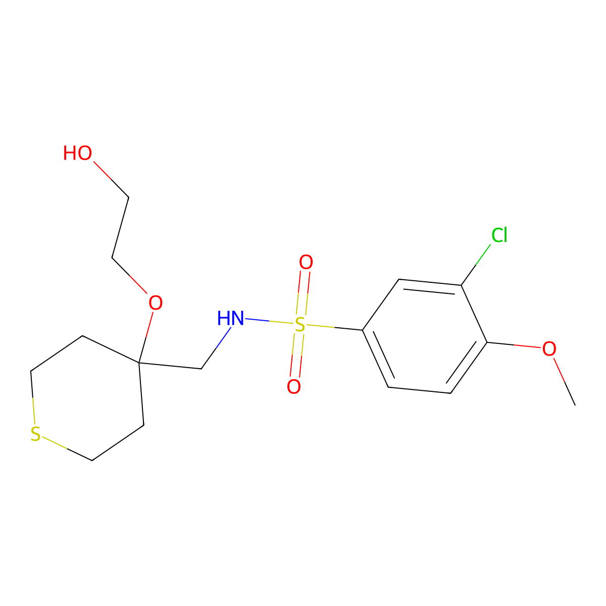 3-chloro-N-((4-(2-hydroxyethoxy)tetrahydro-2H-thiopyran-4-yl)methyl)-4-methoxybenzenesulfonamide molecular structure, CAS 2319783-17-8