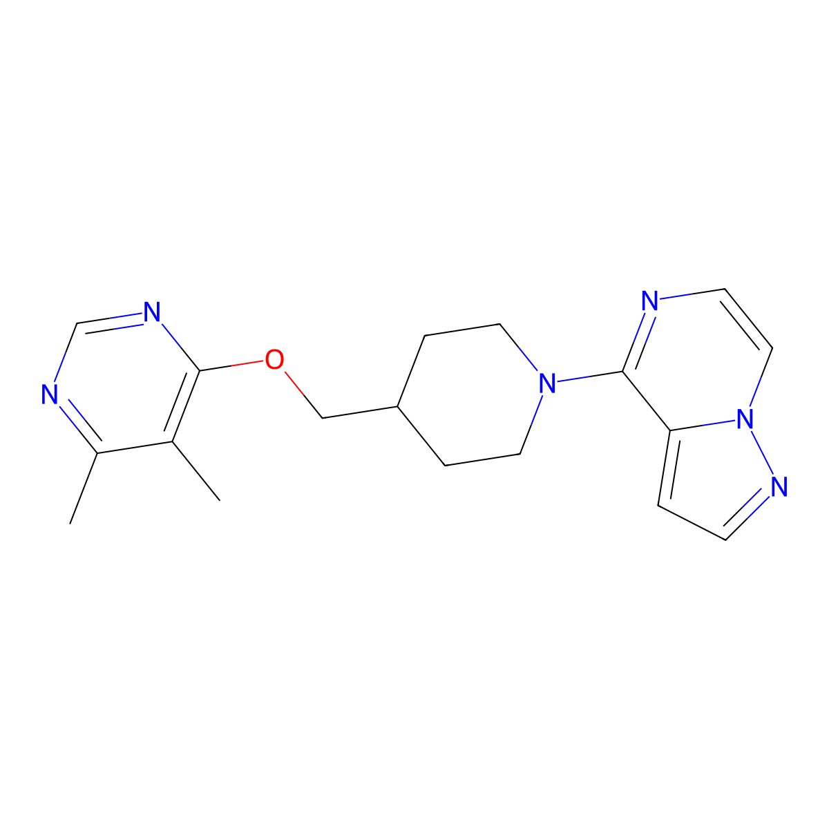 4,5-Dimethyl-6-[(1-{pyrazolo[1,5-a]pyrazin-4-yl}piperidin-4-yl)methoxy]pyrimidine molecular structure, CAS 2319783-39-4