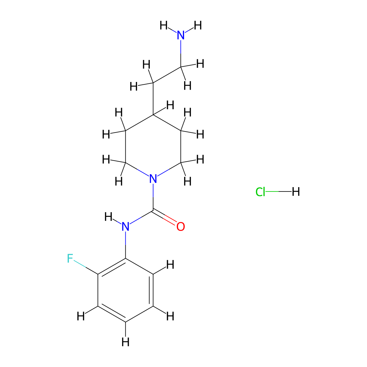 4-(2-aminoethyl)-N-(2-fluorophenyl)piperidine-1-carboxamide hydrochloride molecular structure, CAS 2319783-78-1